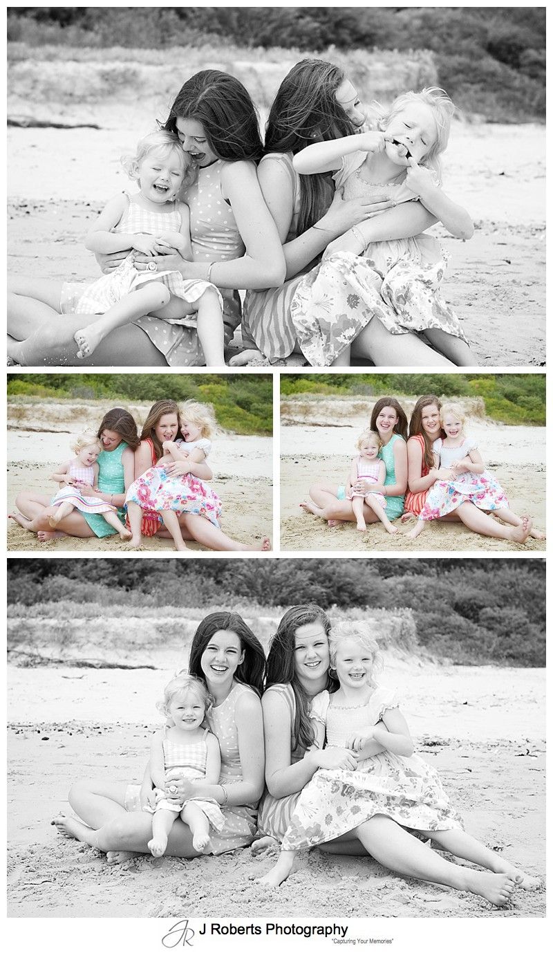 Family of girls laughing at the beach - sydney family portrait photography